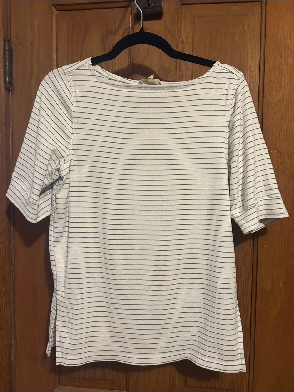 Madewell White Top with Thin Navy Stripes